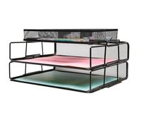 EXERZ Couche De 2 Trieurs De Papier À Mailles Câblées/Organisateur De Bureau avec Diviseur Supplémentaire/Support De Mémo sur Le Dessus - Bureau, École, Étude Multifonctionnelle (Noir Plus)