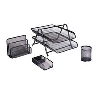 Exerz Ensemble de Bureau 4 Pièces/Corbeilles à Courrier/Organiseurs/Modules de rangement - 2 Couche Plateau à Lettre, Porte Lettre, Pot à Stylo, Porteur de Bloc-Notes & Trombones (Noir)