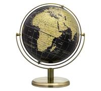 EXERZ Globe 20cm Noir & Doré, Rotation 360° Tous Sens - Globe Terrestre Éducatif Géographique - Arc et Base en Bronze. Carte en Anglais.