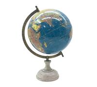 EXERZ - Globe antique de 20 cm en bleu océan avec base en bois, globe décoratif artisanal (20 cm)