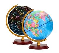 EXERZ Globe lumineux de 20 cm, base en bois, carte en italien, globe étudiant, carte politique (heure du jour), étoiles constellations (nuit), lampe LED lumineuse 2 en 1