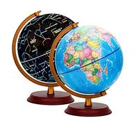 EXERZ Globe Terrestre Lumineux 20cm avec Support Bois - Carte Politique en Français & Constellations LED - Globe Éducatif & Décoration Bureau Maison Cadeau