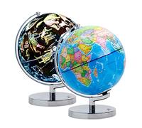 EXERZ Globe Terrestre Lumineux 23 cm Français LED Support Métal | Sans câble avec support métal carte politique jour ciel étoilé nuit pour enfants bureau chambre cadeau