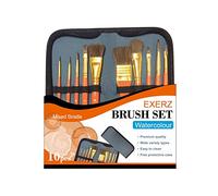 Exerz JH023 Ensemble de pinceaux pour Artiste Peintre - 10 pièces de Pinceaux à Poils Mixtes Professionnels dans Un étui de Protection/Parfaits pour l’Aquarelle, l’Acrylique, et la Gouache