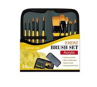 Exerz JH024 Ensemble de pinceaux pour Artiste Peintre- 10 pièces de Pinceaux à Poils Synthétiques Professionnels dans Un étui de Protection/Parfaits pour l’Aquarelle, l’Acrylique, la Gouache