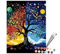 EXERZ Kit de peinture par numéros, toile 30 x 40 cm avec pigment acrylique, pinceaux et accessoires (arbre)