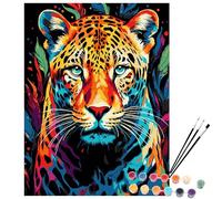 EXERZ Kit de peinture par numéros, toile 30 x 40 cm avec pigment acrylique, pinceaux et accessoires (léopard)