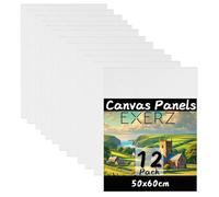 Exerz Lot de 12 panneaux de toile 50 x 60 cm, 3 mm 280 g/m², 100 % coton, triple apprêt, sans acide, grain moyen pour peinture à l'huile et acrylique