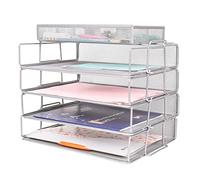 Exerz Lot de 5 organiseurs de Bureau en Maille métallique - Trieur de Papier empilable à 4 étages avec Organiseur d'accessoires 4 Compartiments/Multifonctionnel/Porte-dossiers