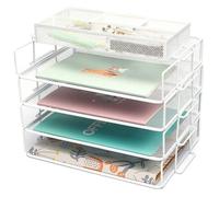 Exerz Lot de 5 organiseurs de bureau en maille métallique-Trieur de papier empilable à 4 niveaux avec accessoires-Blanc