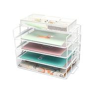 Exerz Lot de 5 organiseurs de Bureau en Maille métallique - Trieur de Papier empilable à 4 Niveaux avec Accessoires - Porte-Documents pour Bureau, école, étude- Blanc
