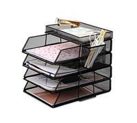 EXERZ Lot de 6 bacs à Papier Comprenant 4 trieurs empilables, 1 Plateau supérieur, 1 Panier latéral - Organiseur de Bureau en Maille métallique - pour Bureau, école