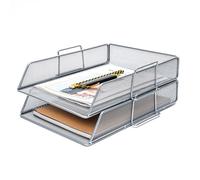 EXERZ Lot x2 organiseurs/bacs à courrier en maille métallique - 34 x 28 x 8 cm argent