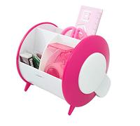 EXERZ Organisateur de Bureau - Ensemble de papeterie inclus - Ciseaux de sécurité (PAS Aigu), Règles, Dévidoir de ruban adhésif, Gomme, trombones - Pot à stylo/Bureau Ranger - Rose