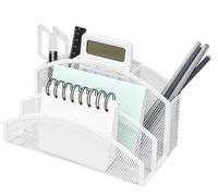 EXERZ Organiseur de bureau en maille - 3 niveaux avec 4 compartiments - Noir, blanc, rose, violet - Trieur de fichiers en fil métallique pour bureau, maison, école (blanc)