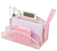 EXERZ Organiseur de bureau en maille - 3 niveaux avec 4 compartiments - Noir, blanc, rose, violet - Trieur de fichiers en fil métallique pour bureau, maison, école (rose clair)