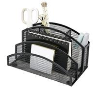 EXERZ Organiseur de bureau en maille - 3 niveaux avec 4 compartiments - Noir, blanc, rose, violet - Trieur de fichiers en fil métallique pour bureau, maison, école (noir)
