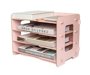 EXERZ Organiseur De Fichiers En Bois 4 Niveaux Pour Rangement De Bureau, Fournitures, Devoirs D'étudiant, Travail Scolaire, Cahier, Lettres Et Magazines, Stationnaire, Décoration Bricolage (Rose)