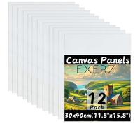 Exerz Panneaux de Toile 30x40cm 12pcs A3, 3 mm d’Épaisseur, 280 g/m², 100% Coton, Vierge, Triple Apprêt, Sans Acide, Grain Moyen, Huile et Acrylique