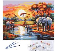 EXERZ Peinture sur toile enroulée par numéros - 30 x 40 cm | 20 couleurs, 2 pinceaux, coffret cadeau compact - Kit d'art de voyage idéal pour enfants et adultes, débutants et artistes (éléphant)