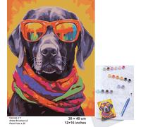 EXERZ Peinture sur toile enroulée par numéros - 30 x 40 cm | 20 couleurs, 2 pinceaux, coffret cadeau compact - Kit d'art de voyage idéal pour enfants et adultes, débutants et artistes (chien