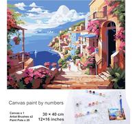 EXERZ Peinture sur toile enroulée par numéros - 30 x 40 cm | 20 couleurs, 2 pinceaux, coffret cadeau compact - Kit d'art de voyage idéal pour enfants et adultes, débutants et artistes (mer)