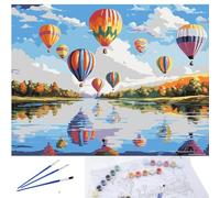 EXERZ Peinture sur toile enroulée par numéros - 30 x 40 cm | 20 couleurs, 2 pinceaux, coffret cadeau compact - Kit d'art de voyage idéal pour enfants et adultes, débutants et artistes (ballon)
