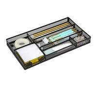 EXERZ Plateau de rangement en maille - Insert de tiroir de bureau en métal avec 6 compartiments - Organiseur de tiroir de bureau empilable pour papeterie, maquillage et accessoires (noir)