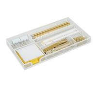 EXERZ Plateau de rangement en maille - Insert de tiroir de bureau en métal avec 6 compartiments - Organiseur de tiroir de bureau empilable pour papeterie, maquillage et accessoires (blanc)