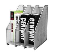 EXERZ Porte-revues de Bureau/Range-revues/Porte-Magazine en métal à Trois rangées/Boîte de Rangement en métal -3 Compartiments Cahiers/Dossier/Organisateur (Argent)