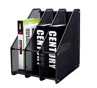 Exerz Porte-revues de Bureau/Range-revues/Porte-Magazine en métal à Trois rangées/Boîte de Rangement en métal -3 Compartiments Cahiers/Dossier/Organisateur (Noir)