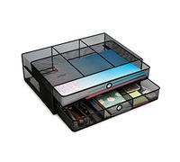 EXERZ Supports pour Moniteurs d'Ordinateur, Présentoir de Moniteur avec Tiroirs Max 15kgs, Organisateur de Bureau en Fil Métallique, Lapdesks, Noir