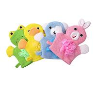 Exfoliants de Dessin animé, 4 Pièces, de Douche pour Bébés et Enfants, Petits et Légers, PE et Chiffon de Serviette, Rendent le Bain Agréable, Gel Douche et Savon