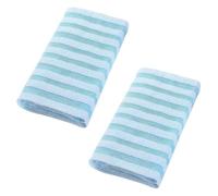Exfoliating Shower Towel, Serviette exfoliante, Gommage Naturel en Fibre de Bambou et Charbon, Exfoliation Douce pour le Corps, Ensemble de 2 (Rayures bleues)