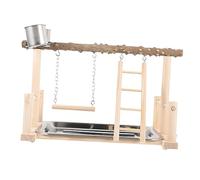 EXHUMKY 1ensemble Perchoir Bois pour Oiseaux Stand De Jeu pour Perroquets avec Échelle Deux Coupelles Et Plateforme Interactives Bois De Sichuan pour Exercice Jeu des Oiseaux