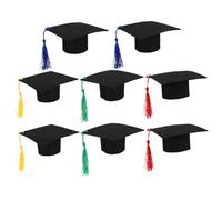 EXHUMKY 8pièces Mini Chapeaux De Graduation Décoratifs avec Pompons Caps pour Bouteilles De Vin Accessoires Festifs pour Célébrations De Diplôme