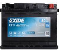 Exide EL600 Start-Stop EFB 12V 60Ah 640A batterie de voiture incl. 7,50€ de consigne