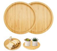 EXIN DECHEN 2 PCS Plateau Rond Bambou, 20 * 20 * 1.5 cm Rond Soucoupe Bambou, Plateau en Bois Rond, Plateau de Service Rond En Bambou pour Fruits Steak, Nourriture, Pots, Plantes, Repas, Café, Pain
