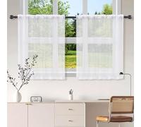 EXIN DEHCEN Rideau Court, Petit Rideau en Semi-Transparent, Rideaux Cuisine, Rideaux Brise-Bise, Rideaus Petite Fenetre, pour Cuisines, Salon et Maison de Campagne, Évier, Cuisines, 76 x 60 CM, Blanc