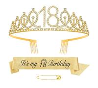 EXIN DEHCEN Set Diadème et Écharpe Anniversaire 18 Ans Oro
