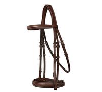 Exion Bride de chasseur de cheval avec rênes doublées en cuir et caoutchouc avec butée de main - Mors anglais doux rembourré pour chevaux