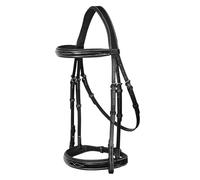 Exion Bride de chasseur de cheval avec rênes doublées en cuir et caoutchouc avec butée de main - Mors anglais doux rembourré pour chevaux