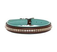 Exion Collier pour chien en cuir véritable argenté clouté doux rembourré pour chiens de petite, moyenne et grande taille pour la promenade et la course à pied Marron chêne avec rembourrage bleu ciel