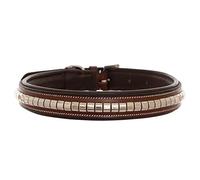 Exion Collier pour chien en cuir véritable argenté clouté doux rembourré pour chiens de petite, moyenne et grande taille pour la promenade et la course à pied Marron chêne avec rembourrage marron