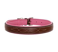 Exion Collier pour chien en cuir véritable cousu souple rembourré pour chiens de petite, moyenne et grande taille Marron chêne avec rembourrage rose 45 cm