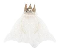 Exipsat Couronne à paillettes champagne avec voile en tulle Inscription Happy Birthday Princesse Accessoire de cheveux pour fête d'anniversaire