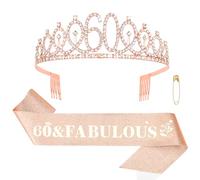 Exipsat Écharpe pour couronne d'anniversaire 60 ans, diadème, 3 couronnes en or rose, décoration d'anniversaire pour femme