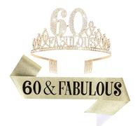 Exipsat Écharpe pour couronne d'anniversaire 60e anniversaire - 3 écharpes dorées - Décoration d'anniversaire pour 60 ans - Écharpe d'anniversaire dorée à paillettes pour femme - Cadeaux d'invités