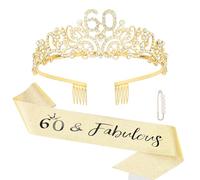 Exipsat Écharpe pour couronne d'anniversaire 60e anniversaire - 3 écharpes dorées - Décoration d'anniversaire à paillettes dorées pour femme