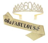 Exipsat Écharpe pour couronne d'anniversaire 60e anniversaire - 3 écharpes dorées - Décoration d'anniversaire pour 60 ans - Écharpe d'anniversaire dorée à paillettes pour femme - Cadeaux d'invités